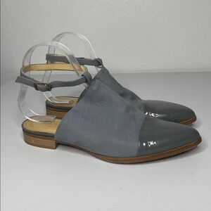 Marta Ray Blue Leather Cap Toe In Patent Leather Ankle Strap Flats Size 39 US 8